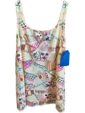 Embellished Patchwork Mini Dress in Cream with Multicolor Accents